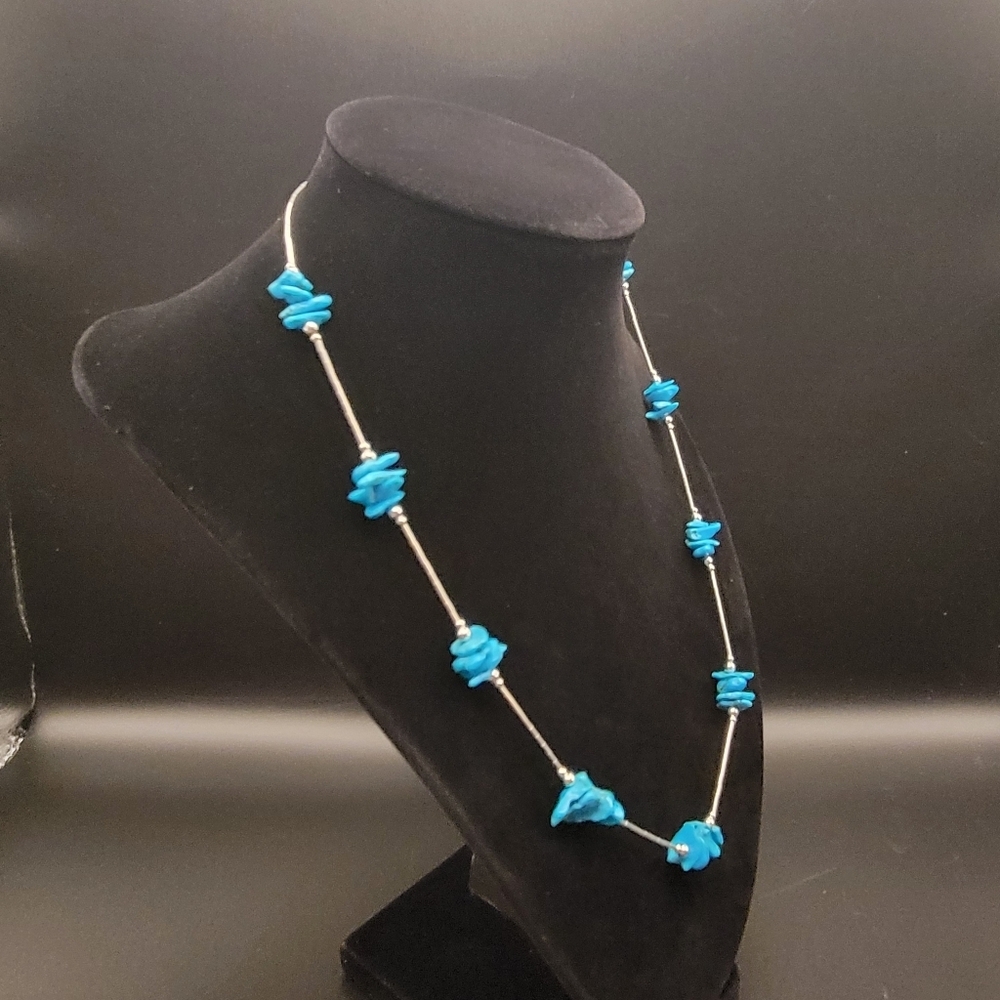 Sleeping Beauty Turquoise Liquid Silver Necklace 925 Sterling Southwestern Boho - Picture 8 of 8